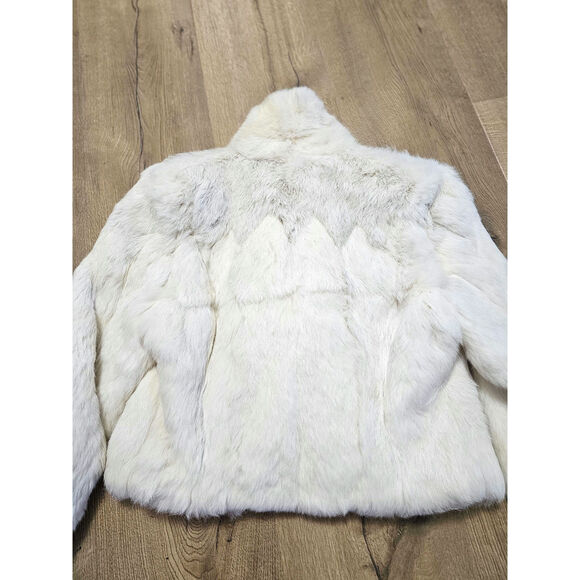 Vtg White Cream Rabbit Fur Coat Cropped Cream Satin Lined Glam Mob Wife Club M - Picture 8 of 16